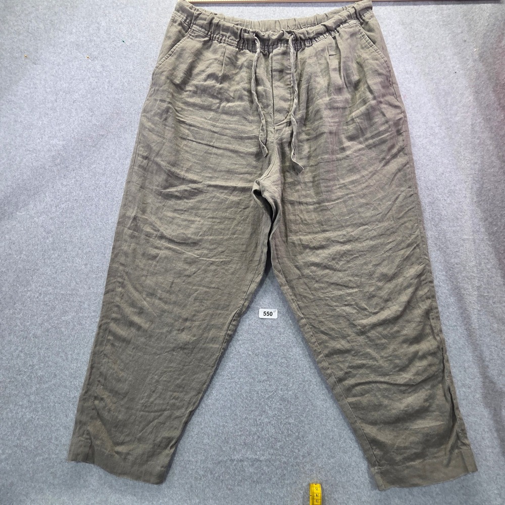 ZARA Linen Elastic Waist Drawstring Pants Olive Taupe Relaxed Tapered‎ Trousers